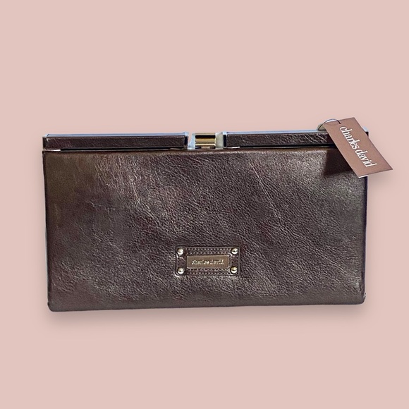 NWT Charles David Metallic Bronze Leather Oversized Clutch 12.25 x 6.25” - Picture 5 of 12
